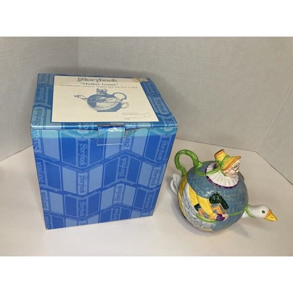 Retired Dept 56 Mother Goose Story Book Ceramic Tea Pot & Cup In One Vintage - Picture 7 of 9